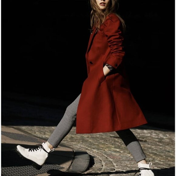 Rag & Bone Daine Long Single Breasted Wool Coat Deep Berry Red Office NWT - Picture 3 of 16
